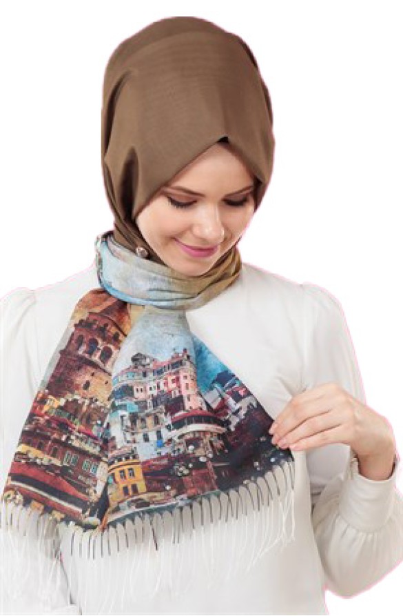 Cachmira Dijital Polyester Kahve Şal